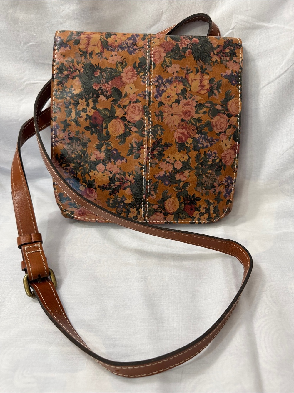 Patricia Nash Brown Floral Crossbody Bag
